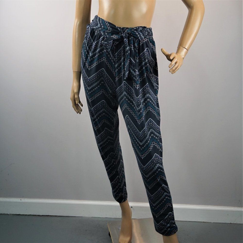 Shosho Leggings Multi Pattern Blue Womens Sz XL Elastic Waist Ties Lounge Pants